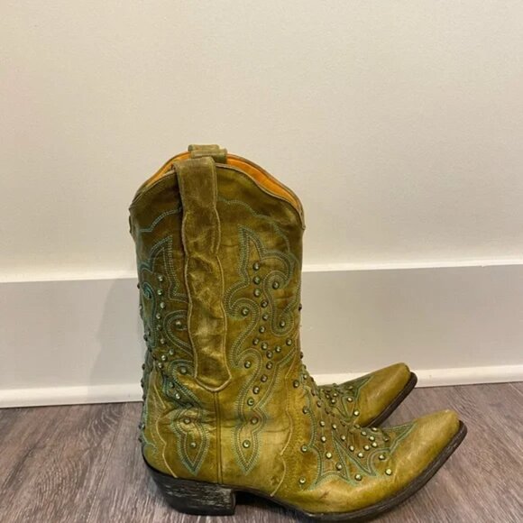 Old Gringo Green and Yellow Heeled Boots - Picture 4 of 7